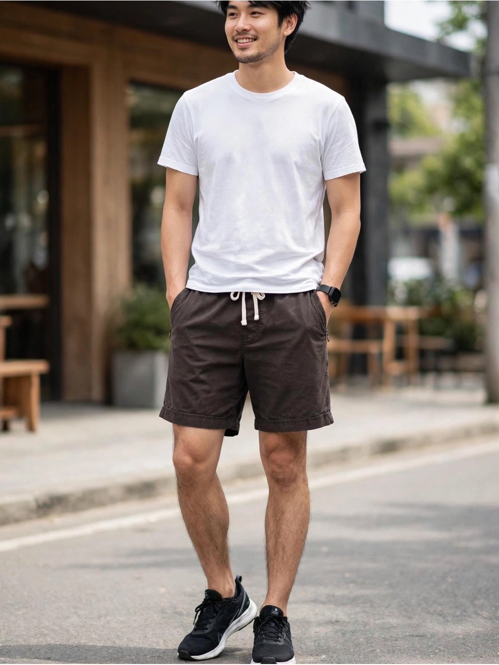 Hollister Men's Drawstring Athletic Shorts in Dark Brown